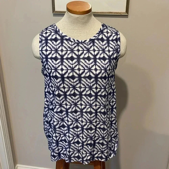 Athleta - Breezy Bella Split Back Tank Blue Geometric Ikat Print - Size Small - Picture 2 of 9
